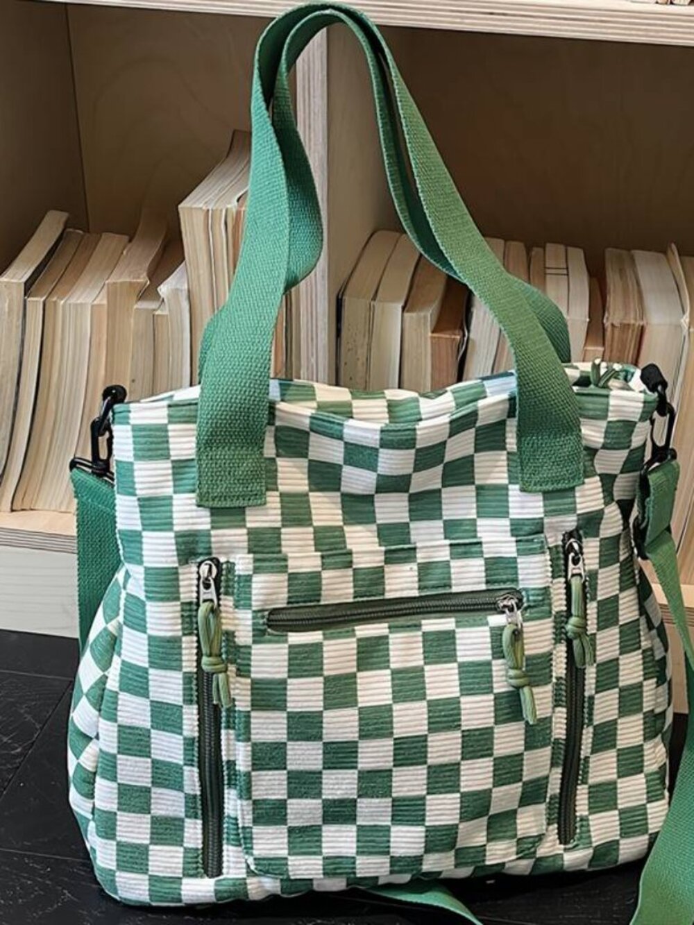 Checkerboard Corduroy Tote Bag Versatile Large Capacity Shoulder Crossbody - Picture 5 of 9